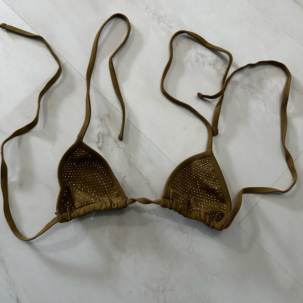 I am gia rhinestone brownish green swim top